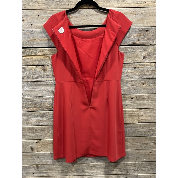 LOFT Women's Fire Red Fit & Flare‎ Dress Cap Sleeve Size 8 Pleated Zip On Lined - Picture 10 of 12